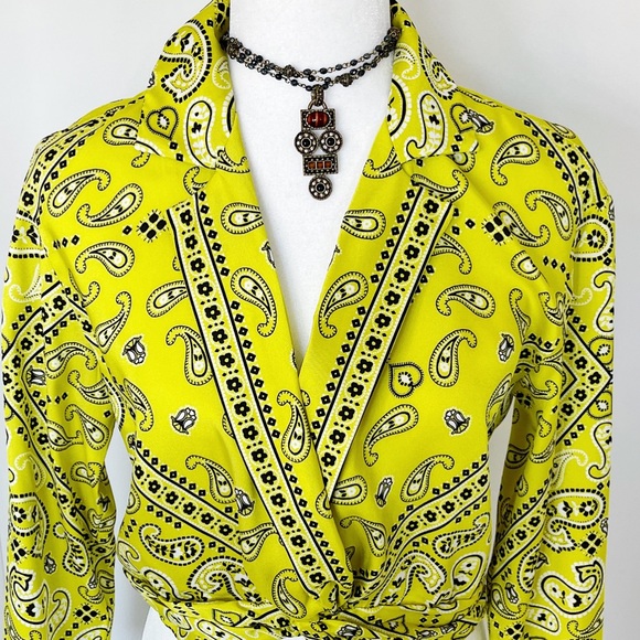 🤩Editors Pick🤩 Zara Yellow/Black Paisley Blouse - Picture 2 of 9